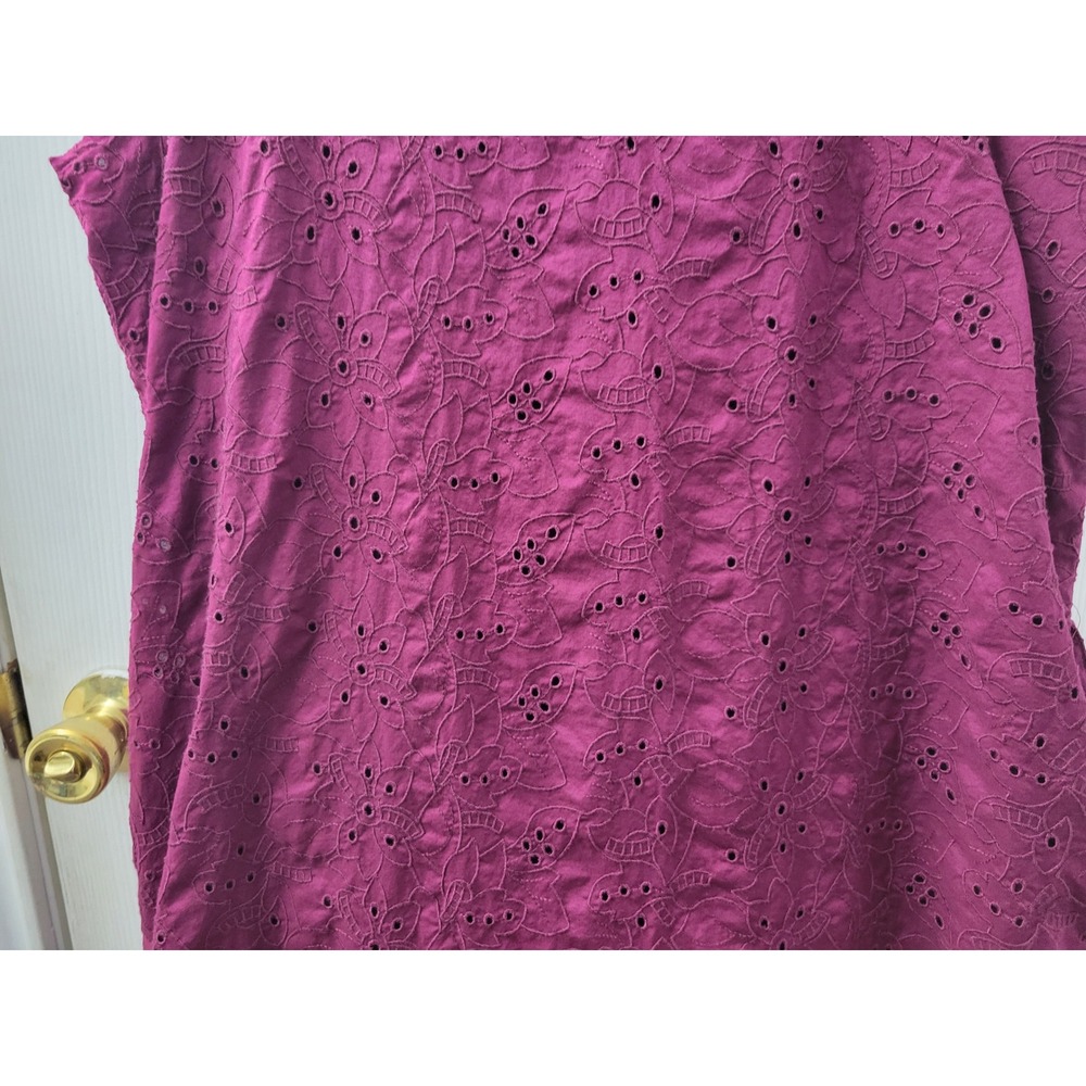 Liz Claiborne Wild Cherry Eyelet Cotton Button Front Midi Dress Pockets XL - Picture 11 of 12